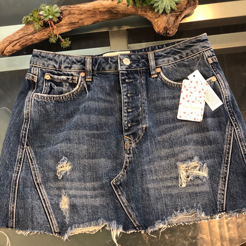 Free People Distressed A-Line Denim Miniskirt - Picture 5 of 8